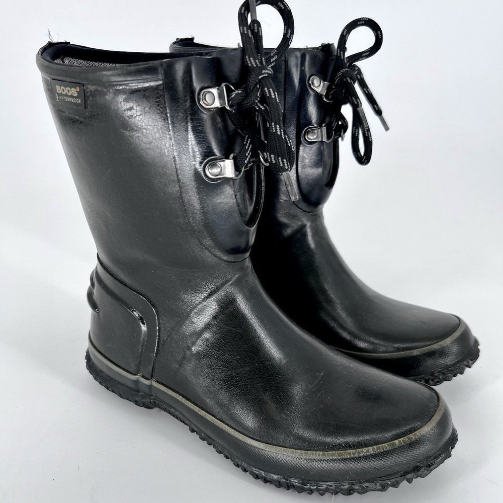 Bogs Urban Farmer Black 2eye Lace Up Womens Waterproof Rain Boots Size 8
